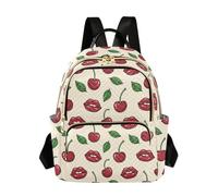 Waassud Red Cherry Lips Backpack for Women Lightweight Casual Quilted Daypack Fashion Travel Backpack Purse for Work Gym College S