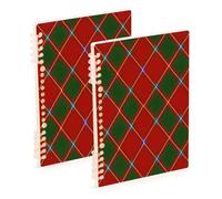 Waassud Red Green Tartan Plaid Spiral Notebooks Refillable A5 Ruled 2 Pack