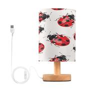 Waassud Red Ladybirds Table Lamp Desk Lamps Dorm Room Essentials for Girls Bedroom Decor Beside Table Lamps for Night Stands with Matte Fabric Shade
