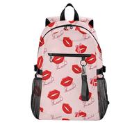 Waassud Red Lips with Love Laptop Backpack for Women Men, 20L Casual Travel Backpack with 14 Inch Notebook Compartment, Lightweight Daypack for College Work Business Outdoor