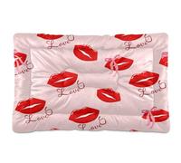 Waassud Red Lips with Love Thick Dog Bed Mat Non-Slip Chew-Resistant Pet Bed for Dogs Cats Soft Washable Kennel Crate Pad for Floor Sofa Car 18" x 24"