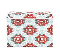 Waassud Red Teal Mandala Storage Bin with Lid Collapsible Box with Handle