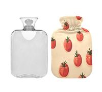 Waassud Red Tomatoes Hot Water Bottle with Soft Cover Hot Water Bag for Pain Relief 2L Water Heating Pad for Neck Shoulder Small