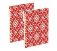Waassud Red White Diagonal Plaid Spiral Notebook Refillable A5 Ruled 2PCS