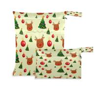 Waassud Reindeer Faces Wet Dry Bag Reusable Wet Bags Organizer Diaper Bag Organizing Pouches with 2 Zippered Pockets for Swimsuit Gym Clothes