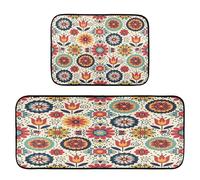 Waassud Retro Floral Mandalas Kitchen Rug and Mat Set of 2 Ultra Soft Absorbent Floor Mats for Bathroom Sink Counter