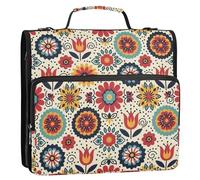 Waassud Retro Floral Mandalas Zipper Binder 3 Ring with Shoulder Strap and Handle 1.5 Inch D-Ring 500 Sheets Expanding File Folder Organizer