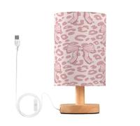 Waassud Ribbon Bow Leopard Table Lamp with Matte Fabric Shade, Dimmable Desk Light for Girls Bedroom, Dorm Room Essentials, Nightstand Decor
