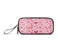 Waassud Romantic Doodles Hearts Pencil Case Large Capacity Pen Holder 3 Compartment Stationery Pen Bag Nylon Zipper Pouch for Office Artist