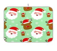 Waassud Santa Claus and Elk Dish Drying Mat Absorbent Dish Drying Rack Non Slip Dish Drying Mats for Kitchen Counter Dish Drying Pad Kitchen Essentials 16 Inch x 18 Inch