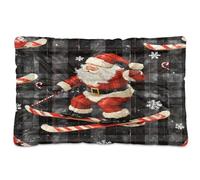 Waassud Santa Claus on Skis Christmas Thick Dog Bed Mat Non-Slip Chew-Resistant Pet Bed for Dogs Cats Soft Washable Kennel Crate Pad for Floor Sofa Car 18" x 24"