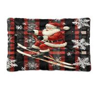 Waassud Santa Claus on Skis Thick Dog Bed Mat Non-Slip Chew-Resistant Pet Bed for Dogs Cats Soft Washable Kennel Crate Pad for Floor Sofa Car 36" x 24"