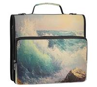 Waassud Sea Waves Zipper Binder 3 Ring with Shoulder Strap and Handle 1.5 Inch D-Ring 500 Sheets Expanding File Folder Organizer