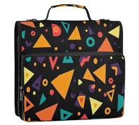 Waassud Simple Geometric Shapes Zipper Binder 3 Ring with Shoulder Strap and Handle 1.5 Inch D-Ring 500 Sheets Expanding File Folder Organizer