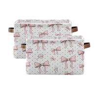 Waassud Sketchy Pink Bow Collapsible Storage Bins Waterproof Canvas Baskets with Handles Large Closet and Home Organizers for Shelves Office Laundry 2 Pack