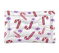 Waassud Snowflakes and Candy Canes Thick Dog Bed Mat Non-Slip Chew-Resistant Pet Bed for Dogs Cats Soft Washable Kennel Crate Pad for Floor Sofa Car 18" x 24"