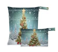 Waassud Snowy Christmas Wonderland Wet Dry Bag Reusable Wet Bags Organizer Diaper Bag Organizing Pouches with 2 Zippered Pockets for Swimsuit Gym Clothes
