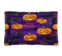 Waassud Spooky Halloween Glowing Pumpkins Thick Dog Bed Mat Non-Slip Chew-Resistant Pet Bed for Dogs Cats Soft Washable Kennel Crate Pad for Floor Sofa Car 36" x 24"