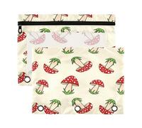 Waassud Spotted Mushrooms Pencil Pouch for 3 Ring Binder 2-Pack Clear Pen Case with Reinforced Holes Smooth Zipper Waterproof School Office Supplies Organizer