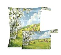 Waassud Spring Village Landscape Wet Dry Bag Reusable Wet Bags Organizer Diaper Bag Organizing Pouches with 2 Zippered Pockets for Swimsuit Gym Clothes