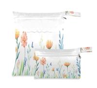 Waassud Spring Wildflowers Wet Dry Bag Reusable Wet Bags Organizer Diaper Bag Organizing Pouches with 2 Zippered Pockets for Swimsuit Gym Clothes