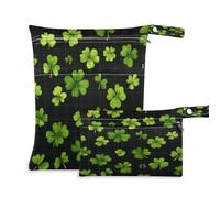 Waassud St. Patrick's Day Shamrock Wet Dry Bag Reusable Wet Bags Organizer Diaper Bag Organizing Pouches with 2 Zippered Pockets for Swimsuit Gym Clothes
