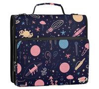 Waassud Stars and Comets Zipper Binder 3 Ring with Shoulder Strap and Handle 1.5 Inch D-Ring 500 Sheets Expanding File Folder Organizer