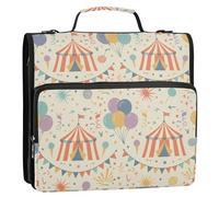 Waassud Striped Circus Tent Balloons Zipper Binder 3 Ring with Shoulder Strap and Handle 1.5 Inch D-Ring 500 Sheets Expanding File Folder Organizer