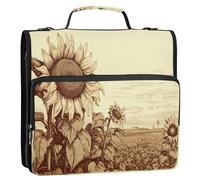 Waassud Sunflower Field Zipper Binder 3 Ring with Shoulder Strap and Handle 1.5 Inch D-Ring 500 Sheets Expanding File Folder Organizer