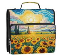Waassud Sunflowers Field Zipper Binder 3 Ring with Shoulder Strap and Handle 1.5 Inch D-Ring 500 Sheets Expanding File Folder Organizer