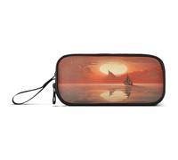 Waassud Sunset Sailboat Pencil Case Large Capacity Pen Holder 3 Compartment Stationery Pen Bag Nylon Zipper Pouch for Office Artist