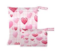 Waassud Sweet Heart Shape Wet Dry Bag Reusable Wet Bags Organizer Diaper Bag Organizing Pouches with 2 Zippered Pockets for Swimsuit Gym Clothes