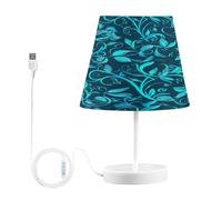 Waassud Teal Blue Leaves Beside Table Lamp for Bedroom Desk Lamp 3 Color Temperatures with USB LED Nightstands Lamps for Living Room Office Small