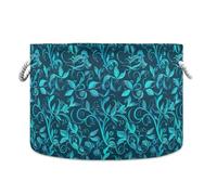 Waassud Teal Blue Leaves Cotton Rope Laundry Basket Blanket Basket Foldable Toy Storage Nursery Living Room Decor 20" x 20" x 13.9"