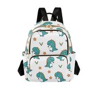 Waassud Teal Cartoon Dinosaurs Backpack for Women Lightweight Casual Quilted Daypack Fashion Travel Backpack Purse for Work Gym College M