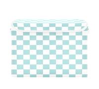 Waassud Teal Checkboard Storage Bin with Lid Collapsible Box with Handle