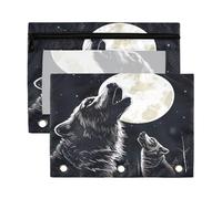 Waassud The Howling Wolf Pencil Pouch for 3 Ring Binder 2-Pack Clear Pen Case with Reinforced Holes Smooth Zipper Waterproof School Office Supplies Organizer
