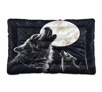 Waassud The Howling Wolf Thick Dog Bed Mat Non-Slip Chew-Resistant Pet Bed for Dogs Cats Soft Washable Kennel Crate Pad for Floor Sofa Car 36" x 24"