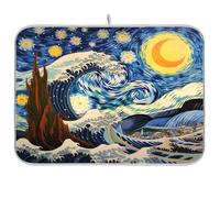 Waassud The Starry Night Art Dish Drying Mat Absorbent Drying Rack Non Slip Dish Mats for Kitchen Counter Dish Drying Pad Kitchen Essentials 18 x 24 Inch
