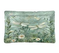 Waassud Thick Dog Bed Mat Green Dragonfly Non-Slip Pet Bed for Dogs Cats Soft Washable Kennel Crate Pad for Floor Sofa Car 36" x 24"