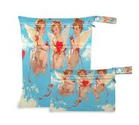 Waassud Three Angels Wet Dry Bag Reusable Wet Bags Organizer Diaper Bag Organizing Pouches with 2 Zippered Pockets for Swimsuit Gym Clothes
