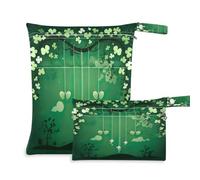 Waassud Tree of Three-Leaf Clover Wet Dry Bag Reusable Wet Bags Organizer Diaper Bag Organizing Pouches with 2 Zippered Pockets for Swimsuit Gym Clothes