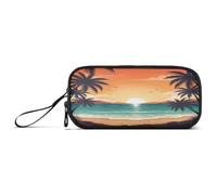 Waassud Tropical Beach Sunset Pencil Case Large Capacity Pen Holder 3 Compartment Stationery Pen Bag Nylon Zipper Pouch for Office Artist