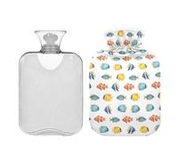 Waassud Tropical Fish Hot Water Bottle with Soft Cover Hot Water Bag for Pain Relief 2L Water Heating Pad for Neck Shoulder Small