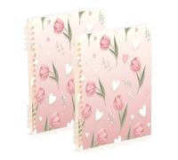 Waassud Tulips White Hearts Spiral Notebooks Refillable A5 Ruled Notebook