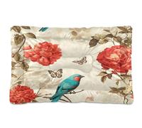 Waassud Turquoise Birds and Flowers Thick Dog Bed Mat Non-Slip Chew-Resistant Pet Bed for Dogs Cats Soft Washable Kennel Crate Pad for Floor Sofa Car 36" x 24"