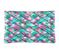 Waassud Turquoise Mermaid Scales Thick Dog Bed Mat Non-Slip Chew-Resistant Pet Bed for Dogs Cats Soft Washable Kennel Crate Pad for Floor Sofa Car 18" x 24"