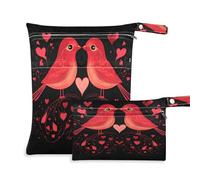 Waassud Two Birds in Love Wet Dry Bag Reusable Wet Bags Organizer Diaper Bag Organizing Pouches with 2 Zippered Pockets for Swimsuit Gym Clothes