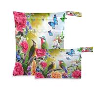 Waassud Two Birds Spring Wet Dry Bag Reusable Wet Bags Organizer Diaper Bag Organizing Pouches with 2 Zippered Pockets for Swimsuit Gym Clothes
