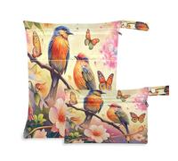 Waassud Two Birds with Butterflies Wet Dry Bag Reusable Wet Bags Organizer Diaper Bag Organizing Pouches with 2 Zippered Pockets for Swimsuit Gym Clothes